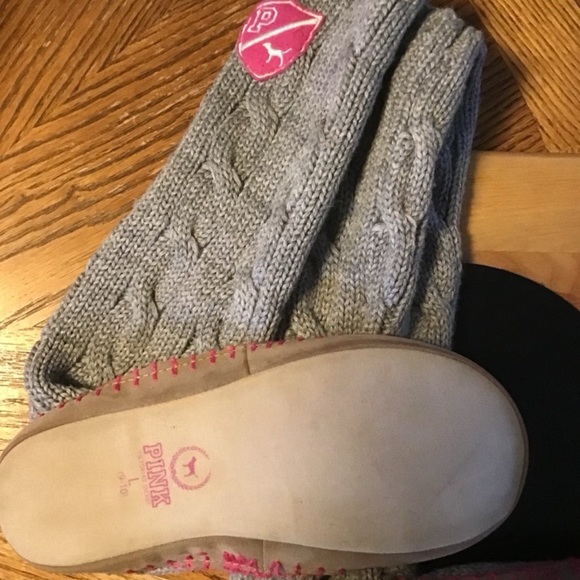 VS PINK MUKLUKS CABLE KNEE SOCK 2008 COLLECTION SZ LG GREY PINK - Picture 5 of 12